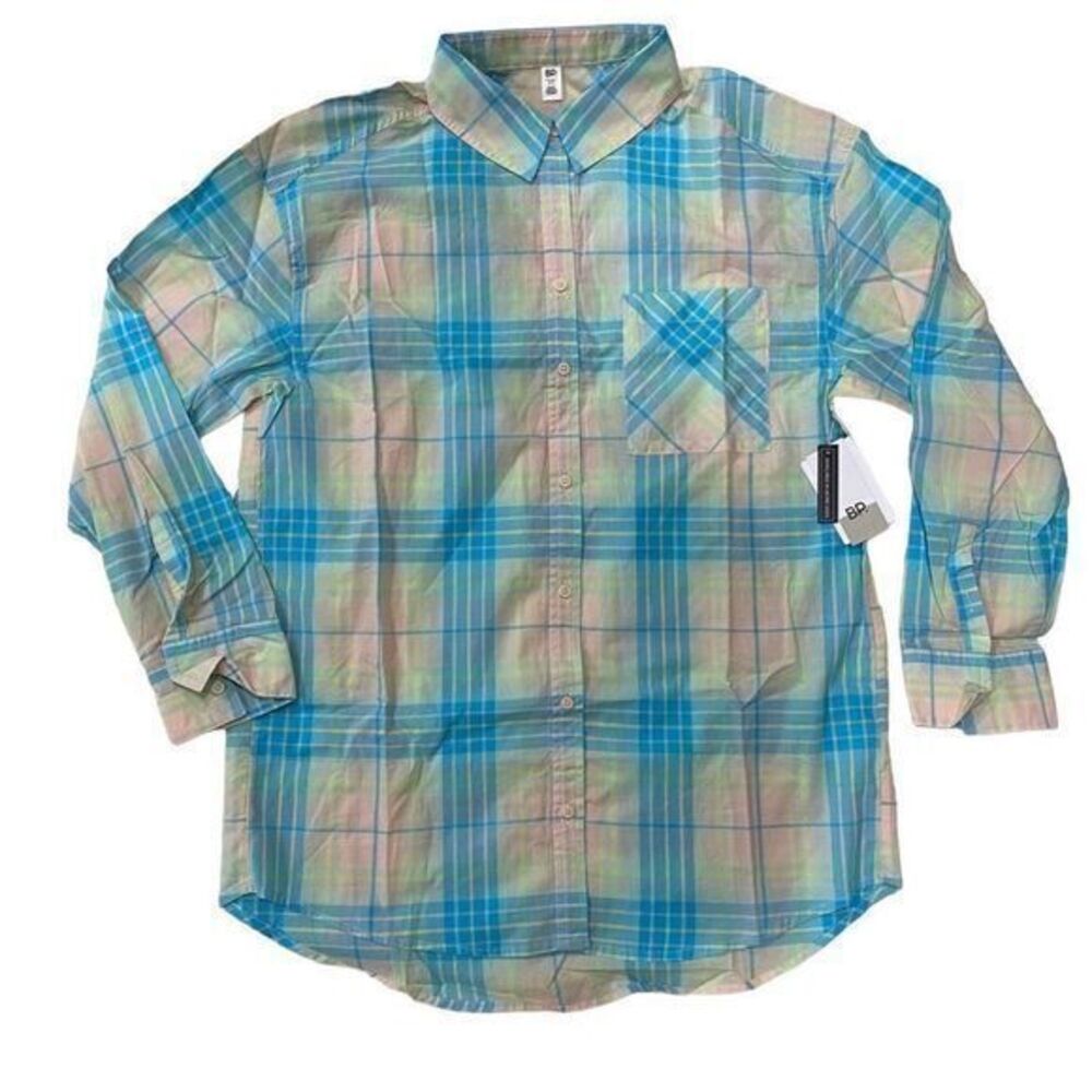 BP. Plaid Button-up Shirt Women's XS in Pink Blue Adley Plaid Long Sleeve
